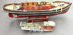 Rare C. 1900 Huge Intricate Folk Art Wind Up Wooden Tug Boat The Peter Cahill