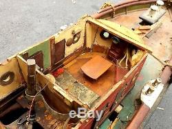 Rare C. 1900 Huge Intricate Folk Art Wind Up Wooden Tug Boat The Peter Cahill