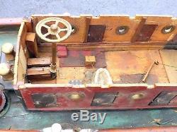 Rare C. 1900 Huge Intricate Folk Art Wind Up Wooden Tug Boat The Peter Cahill