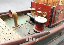 Rare C. 1900 Huge Intricate Folk Art Wind Up Wooden Tug Boat The Peter Cahill