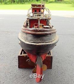 Rare C. 1900 Huge Intricate Folk Art Wind Up Wooden Tug Boat The Peter Cahill