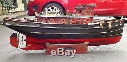 Rare C. 1900 Huge Intricate Folk Art Wind Up Wooden Tug Boat The Peter Cahill