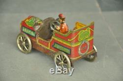 Rare Early Vintage Wind Up Moon Star Mark Colorful 250 Litho Car Tin Toy, Japan