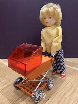 Rare Electromechanical toy Girl with Baby Stroller toy USSR Straume