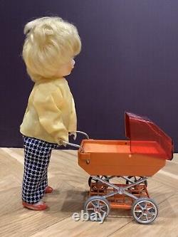Rare Electromechanical toy Girl with Baby Stroller toy USSR Straume