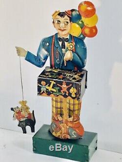 Rare Kellerman German Tin Litho Wind Up Balloon Man With Mickey Mouse In Bag