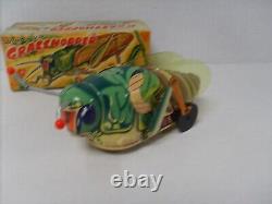 Rare Tin Litho Wind Up Grasshopper Figure Collectors Grade With Box T. N. Japan