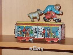 Rare Unique Art Vintage Tin Wind-up HOBO TRAIN