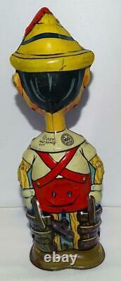 Rare Version 1 Ex! Disney 1939 Pinocchio Marx Tin Wind-up Toy+ Built-in Key