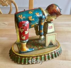 Rare Vintage 1904 Fischer Heinrich Gewichteber Tin Wind-up Strongman Clown