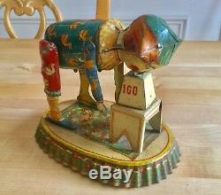 Rare Vintage 1904 Fischer Heinrich Gewichteber Tin Wind-up Strongman Clown