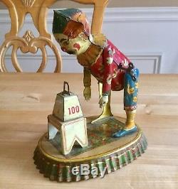 Rare Vintage 1904 Fischer Heinrich Gewichteber Tin Wind-up Strongman Clown