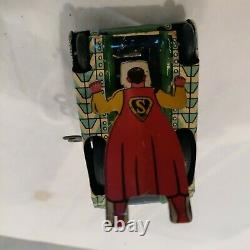 Rare Vintage 1950s Marx M-25 Superman Tin Wind Up Turnover Green tank WORKS WOW