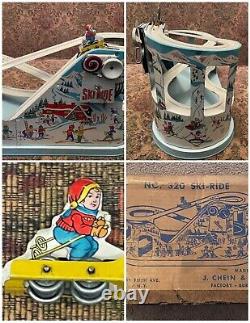 Rare, Vintage, Chein Ski-Ride Ski Ride No 320 Wind Up Tin Toy BOXED, See Video