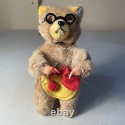 Rare Vintage Grandma Bear Knitting Wind Up Toy Works West Germany