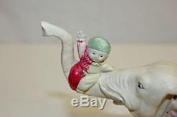 Rare Vintage Japan Tin Celluloid Wind Up Child Clowns Riding Elephant Must L@@K