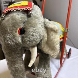 Rare Vintage Merrythought Elephant Push Along / Toy On Wheels