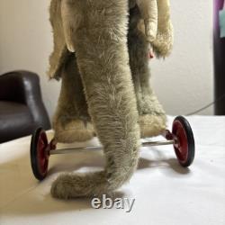 Rare Vintage Merrythought Elephant Push Along / Toy On Wheels