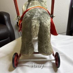 Rare Vintage Merrythought Elephant Push Along / Toy On Wheels
