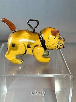 Rare Vintage Mid-Century Wind-up Bull Dog Tin Toy Wags His Crazy Tail, Japan