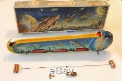 Rare Vintage Technofix Terra Luna Tin Wind Up Space Toy Orbiting Ships Box #262