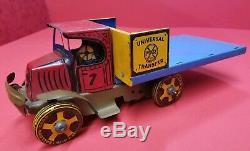 Rare Vintage Tin Litho Wind-up Marx Universal Transfer Mack Flatbed Stake Truck