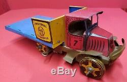 Rare Vintage Tin Litho Wind-up Marx Universal Transfer Mack Flatbed Stake Truck