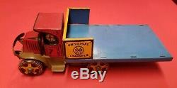 Rare Vintage Tin Litho Wind-up Marx Universal Transfer Mack Flatbed Stake Truck