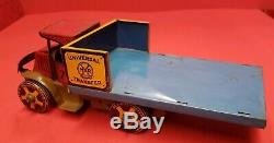 Rare Vintage Tin Litho Wind-up Marx Universal Transfer Mack Flatbed Stake Truck