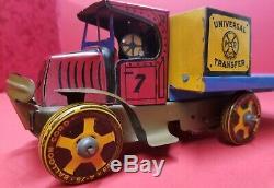 Rare Vintage Tin Litho Wind-up Marx Universal Transfer Mack Flatbed Stake Truck