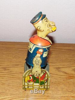 Rare Vintage Tin Wind Up Popeye Walking Tin Toy. Working Condition