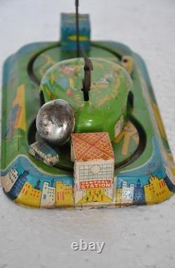 Rare Vintage Wind Up Central Station Litho Tin Toy, Japan