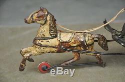 Rare Vintage Wind Up Litho Horse Cart G&K Trademark Tin Toy, Germany