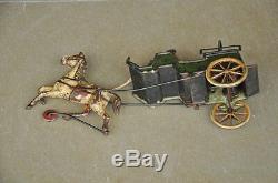 Rare Vintage Wind Up Litho Horse Cart G&K Trademark Tin Toy, Germany