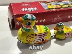 Rare Vintage Wind Up Toys Lot- Train, Duck, Fish, Cat and Rabbit- With Boxes