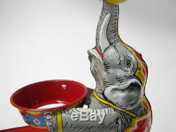 Rare Vtg Circus Elephant German Wind Up Lift Balls Tin Jw Toy Germany Us Zone