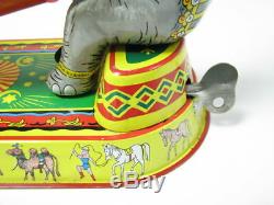 Rare Vtg Circus Elephant German Wind Up Lift Balls Tin Jw Toy Germany Us Zone