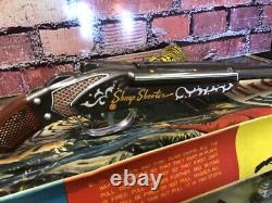 Rare Vtg Wind-up Tin Litho Tiger Hunt Set Frankonia Japan Dbl Barrel Dart Gun