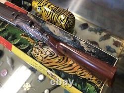 Rare Vtg Wind-up Tin Litho Tiger Hunt Set Frankonia Japan Dbl Barrel Dart Gun