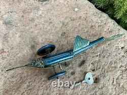 Rare WORKING Complete 1936 Marx Toys USA Tin Wind-up Mechanical Fish with KEY