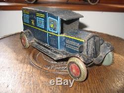 Rare Wells Police Van 1930 Vintage Tinplate Clockwork Tin Charming Car Toy Truck