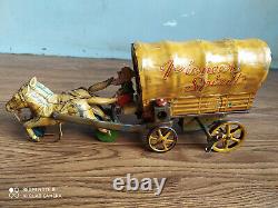 Rare vintage wind-up Horse cart tin toy of 50's made in Japan. (Working order)