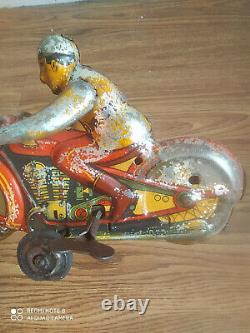 Rare vintage wind-up R. T. C. Tin toy Motor cycle of 50's (Working order)