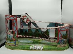 Retro Roller Coaster Wind-Up Tin Litho Toy, 1964 Vintage J. Chein Mechanical