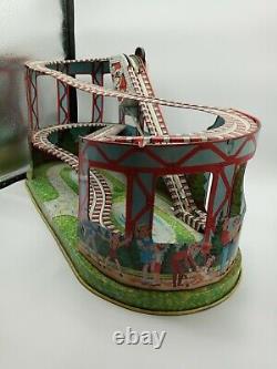 Retro Roller Coaster Wind-Up Tin Litho Toy, 1964 Vintage J. Chein Mechanical
