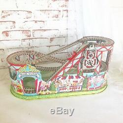 Retro Roller Coaster Wind-Up Tin Litho Toy, WORKS, Vintage J. Chein Mechanical C