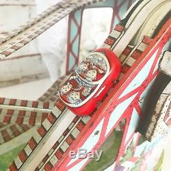 Retro Roller Coaster Wind-Up Tin Litho Toy, WORKS, Vintage J. Chein Mechanical C