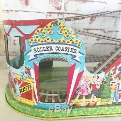 Retro Roller Coaster Wind-Up Tin Litho Toy, WORKS, Vintage J. Chein Mechanical C