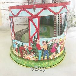 Retro Roller Coaster Wind-Up Tin Litho Toy, WORKS, Vintage J. Chein Mechanical C