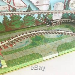 Retro Roller Coaster Wind-Up Tin Litho Toy, WORKS, Vintage J. Chein Mechanical C